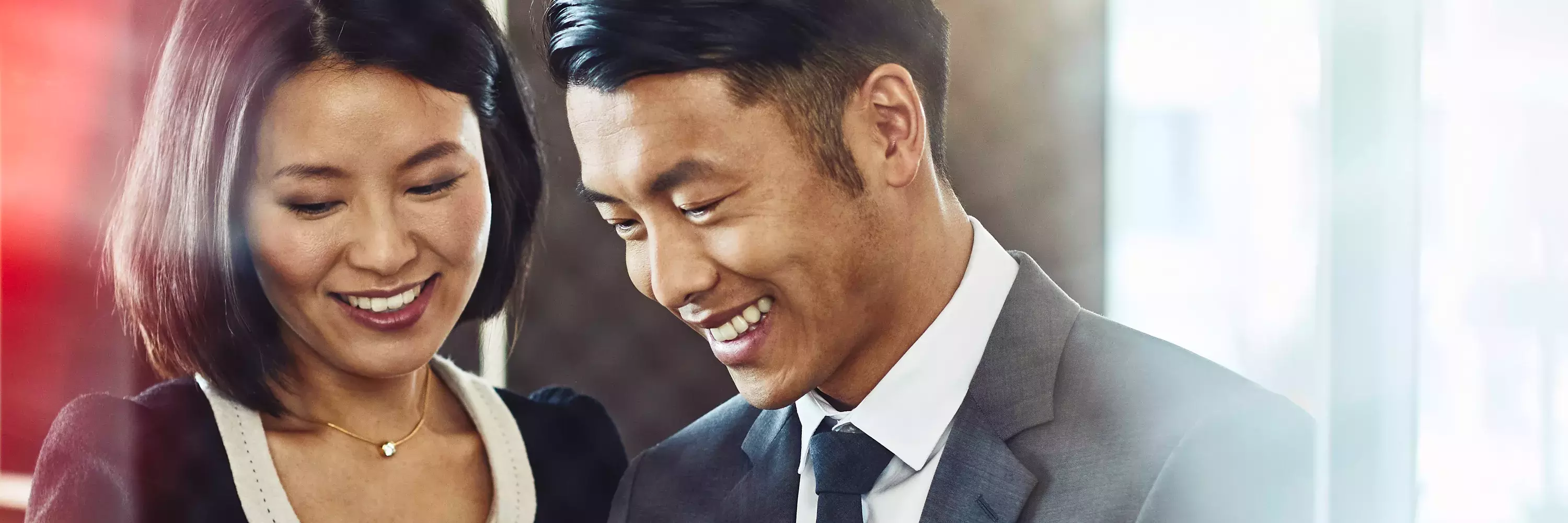 smiling woman and man